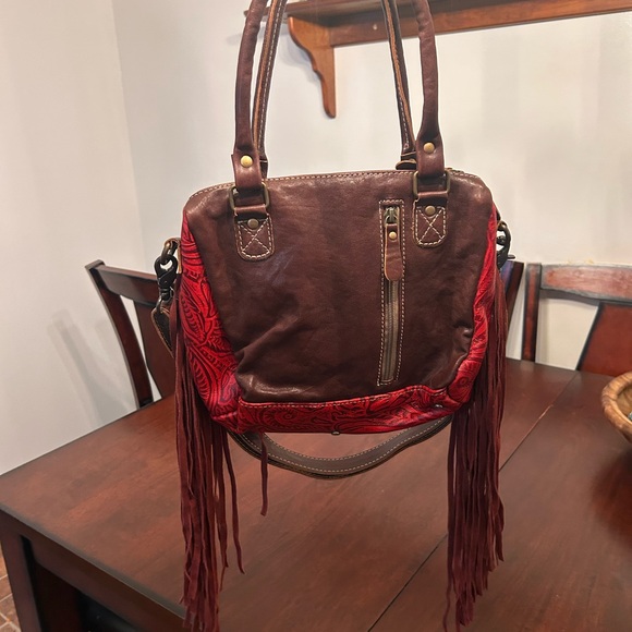 Myra  Red and Fringe Shoulder Bag - Picture 5 of 5